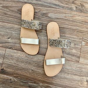 BAHIA size 9 gold sparkle slides